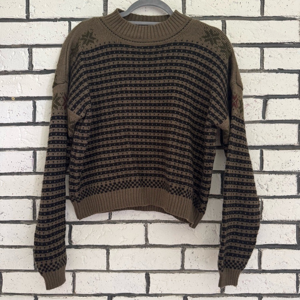 Ventilo La Colline Vintage 80s Wool Houndstooth Crew Neck Sweater Brown Black M